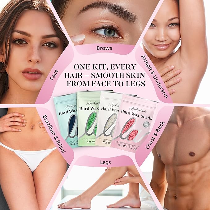 LANSLEYWAX Digital Waxing Kit for Women Men - Pink Wax Machine with 39 Accessories - Hard Wax Kit for Face Eyebrow Lip Brazilian Bikini Sensitive Skin Waxing Warmer Hair Removal for Home/Salon Use