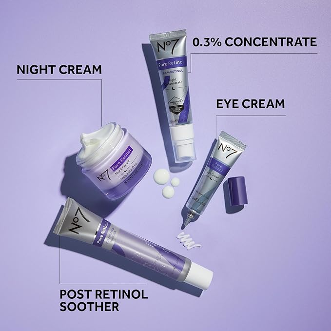 No7 Pure Retinol Night Cream - Collagen-Boosting Retinol Cream that Visibly Smoothes Plumps &amp Firms Complexion - Dermatologist Approved &amp Fragrance-Free (1.69 Fl Oz)