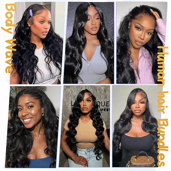 Human Hair Bundles 14 16 18 20 Inch Body Wave Bundles Human Hair Unprocessed Brazilian Virgin 4 Bundles Natural Black for Women