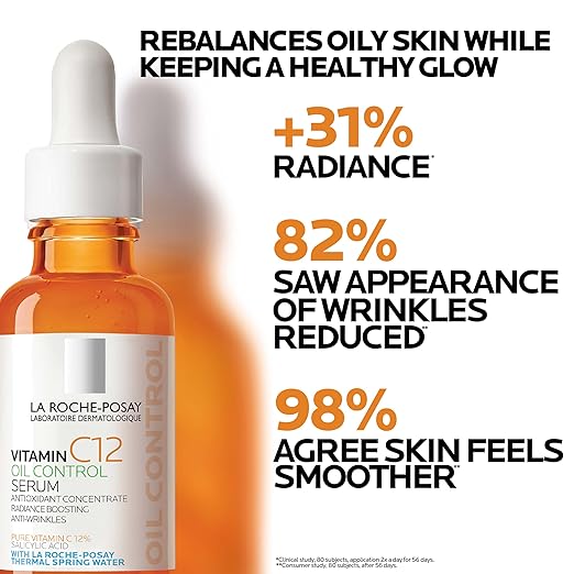 La Roche-Posay Pure 12% Vitamin C Serum For Face With Hyaluronic Acid &amp Salicylic Acid Hydrating Face Serum Boost Radiance &amp Reduce Wrinkles 2 Formulas for Normal or Oily Skin Control