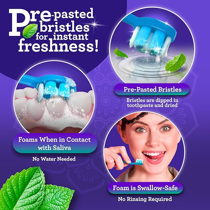 GuruNanda Ready-to-Go Disposable Mini Travel Toothbrushes - Butter on Gums Softex Bristles Pre-Pasted Toothbrush &amp Toothpick - Fluoride-Free No Rinsing Needed 70 Ct