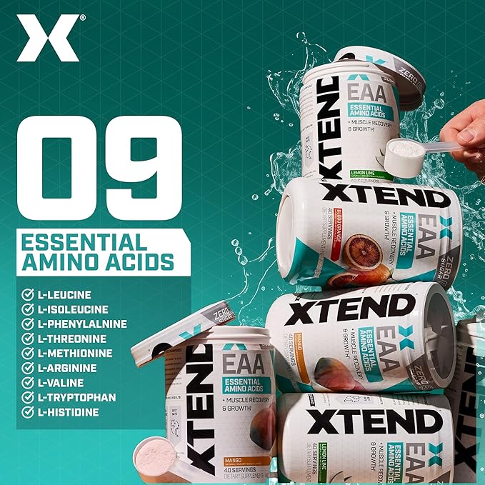 Xtend Scivation EAA + BCAA Powder | Muscle Recovery &amp Lean Muscle Growth | 9 Essential Amino Acids for Intra Workout or Post Workout Recovery | 10g EAAs Per 2 Servings | Mango 40 Servings