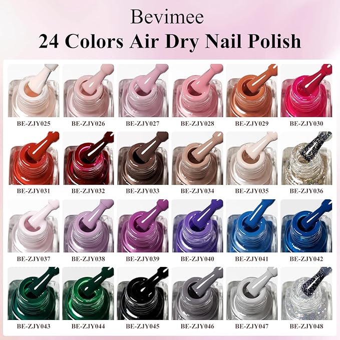 Quick Dry Nail Polish Set: 24 Colors Regular Fingernail Polish Non Gel Bulk Black Nude Pink Red Green Blue Purple Long Lasting French Nail Art DIY Home Gift Set for Women