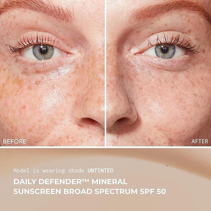 Daily Defender Broad Spectrum SPF 50 Mineral Sunscreen with Hyaluronic Acid Vitamin C &amp Niacinamide (as Vitamin B3) Lightweight UVA &amp UVB Protection Skin Care Untinted