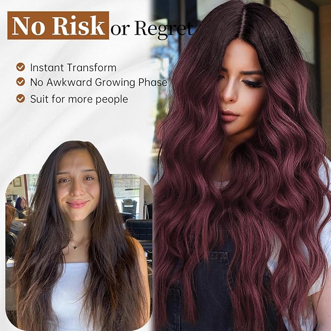 AISI HAIR Wig for Women Long Red Wavy Lace Hairline Middle Part Synthetic Heat Resistant Wig for Daily Party-26 Inch