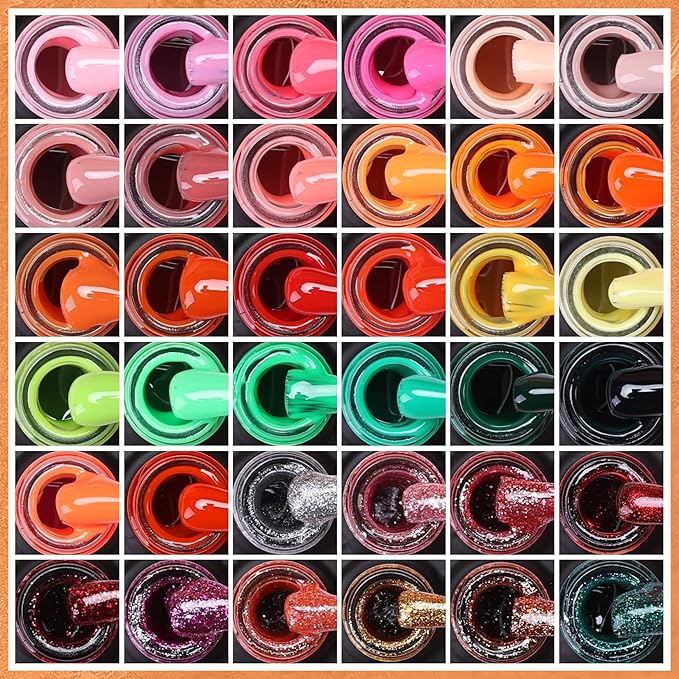 Morovan Gel Nail Polish Set - 36 Colors With UV Light 48W Lamp Base &amp Top Coats Tools Pure &amp Glitter Soak Off Kit Large Capacity Manicure Starter Set Gifts for Women