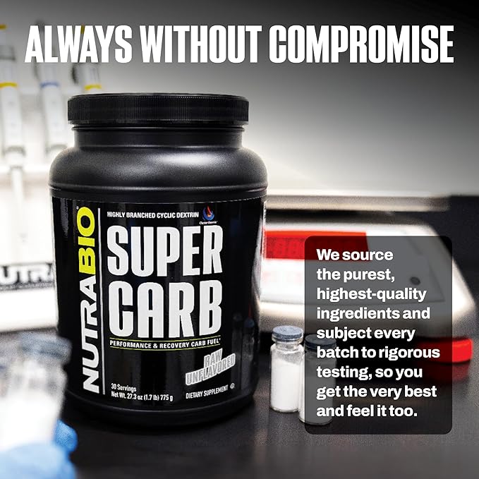 NutraBio Super Carb Carbohydrate Powder with Cluster Dextrin &amp Electrolytes Advanced Carb Supplement Powder for Workout Fuel Performance and Muscle Recovery Cyclic Dextrin Unflavored 30 Sv