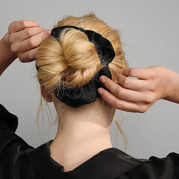 Lunya Washable Silk Scrunchies - Mulberry Silk Hair Ties - Gentle on Hair - Immersed Black - One Size Fits Most