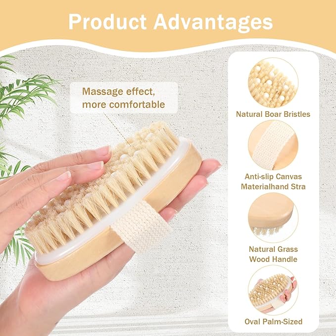 10 Pcs Dry Brushes for Body Dry Brushing Exfoliating Bath Brushes Massage Body Scrub Brush for Skin Renewal Cellulite Reduction Lymphatic Drainage Blood Circulation Improvement