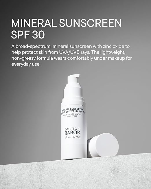 DOCTOR BABOR Protect Rx Mineral Face Sunscreen SPF 30 Physical Protection with No White Cast Non Tinted Sheer Mineral Coverage for Anti Aging and Wrinkle Defense Moisturizing Under Makeup 1 oz.