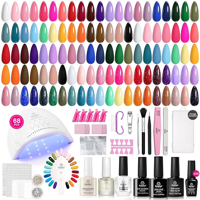 Beetles Gel Nail Polish Kit with U V Light 68 Pcs Gel Nail Kit 35 Colors Emotional Spectrum with Base Matte&ampGlossy Top Coat Soak Off Manicure Set Women Teen Girl Christmas Gifts Beetles Gift Sp