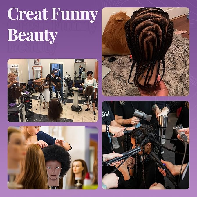 100% African Mannequin Head Human Hair4C Afro Curly Cosmetology Manican Manikin Doll Head with 47??Mannequin Head StandTable CalmpBraiding Set for Display Practice Braiding Styling Training