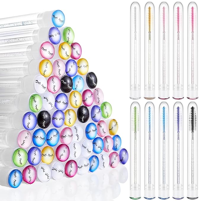 200 Pieces Mascara Wand Tube Set 100 Pcs Lash Spoolies for Eyelash Extensions 100 Pcs Diamond Empty Mascara Brush Disposable Colorful Eyebrow Applicator Makeup Tool (Bright)