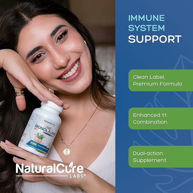 Natural Cure Labs L-Lysine + Monolaurin 600mg 1:1 Ratio 100 Capsules
