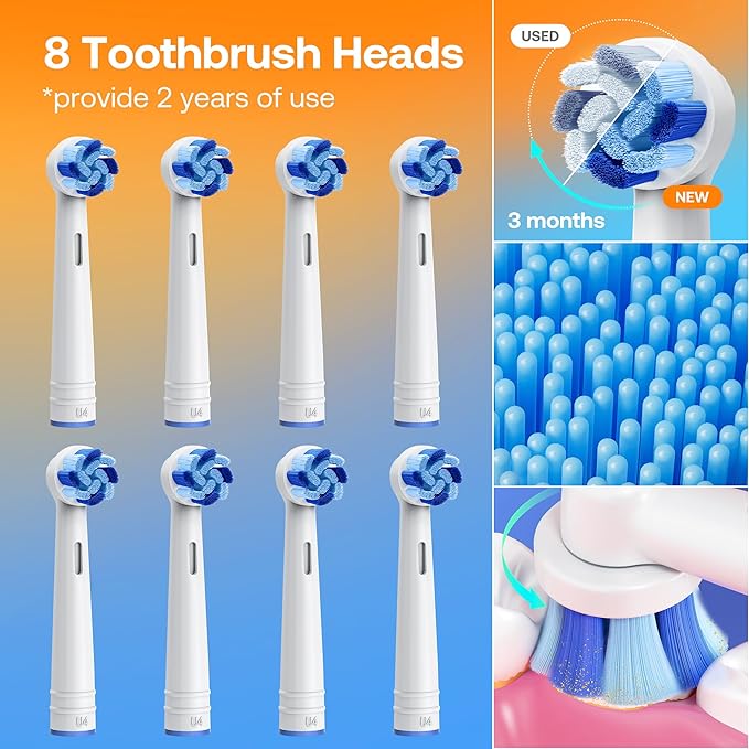 Bitvae R1 Rotating Electric Toothbrush with 8 Brush Heads for Adults and Kids 60-Day Battery Life 5 Modes Rechargeable Power Toothbrush with 2-Minute Smart Timer Purple