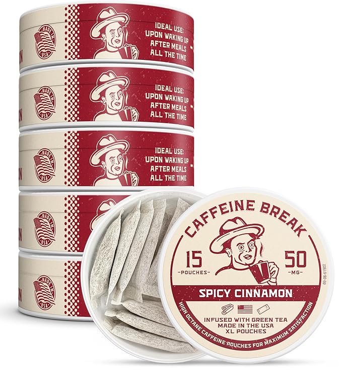 ALP Supply Co - Caffeine Break Spicy Cinnamon Caffeine Pouches - Smooth Spicy Cinnamon Flavor - Clean Bold Energy Anytime - Made in USA - 50mg per pouch - 15 Pouches