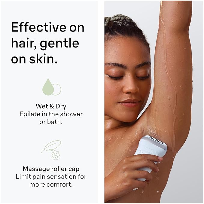Braun Epilator Silk-?pil 7 Hair Removal Device Women Shaver &amp Trimmer Wet and Dry Wide Head Includes Shaver Head and Trimmer Comb SE7-041 Silver Holiday Gifts for Women