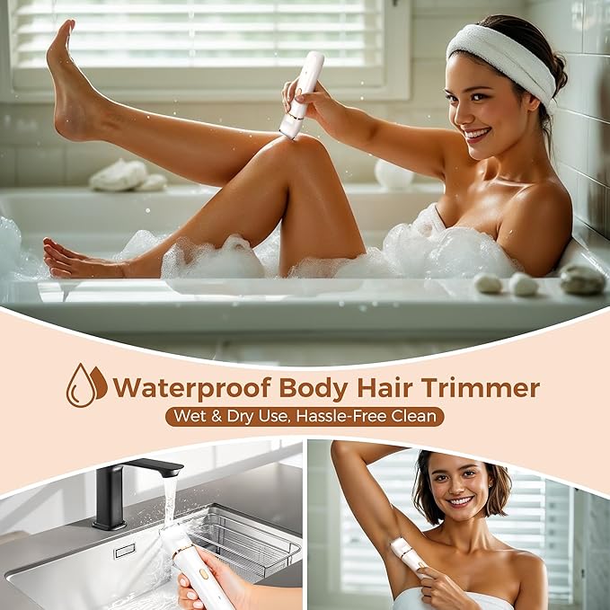 Bikini Trimmer for Women 5-in-1 Waterproof Electric Razors for Women Rechargeable Pubic Hair Trimmer Electric Shaver with Travel Pouch Body Shaver for Private Area Underarm Leg Face Nose White