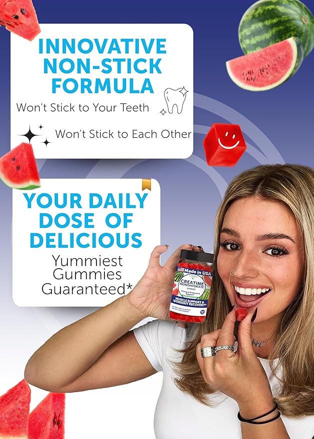 Lunakai USA Made Creatine Monohydrate Gummies for Women &amp Men ? Vegan Creatine Gummies for Muscle &amp Recovery Support ? Pre Workout Supplement 60ct