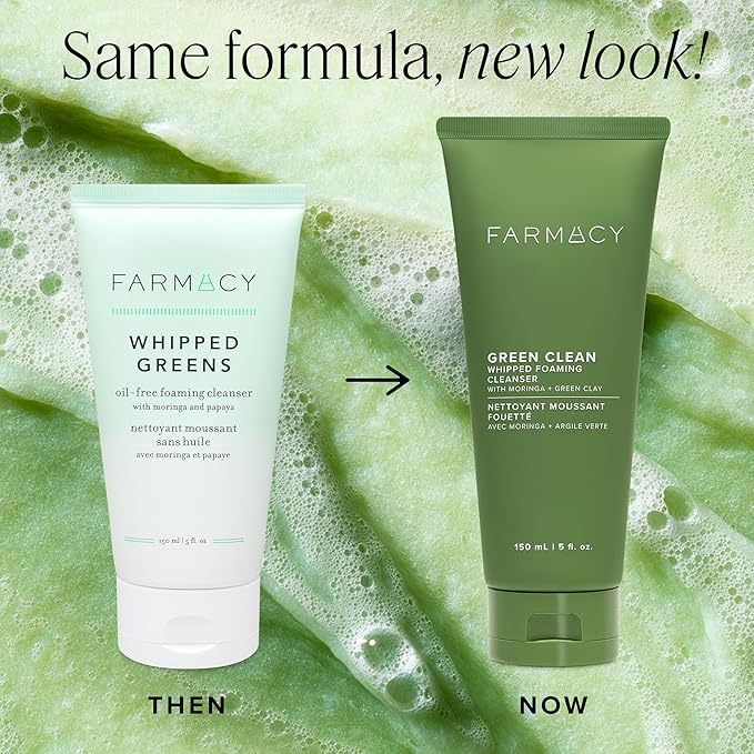 Farmacy Foaming Face Wash for Oily Skin - Whipped Greens Oil-Free Gentle Facial Cleanser + Exfoliator - Infused with Green Clay to Remove Impurities Control Oil + Maintain Skin Hydration (150ml)