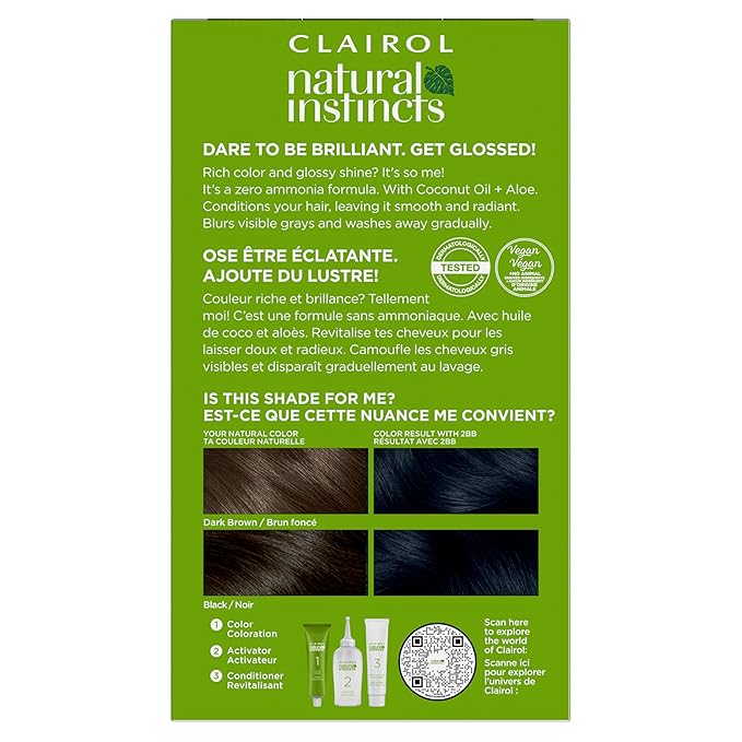 Clairol Natural Instincts Demi-Permanent Hair Dye 2BB Blue Black Hair Color Pack of 3