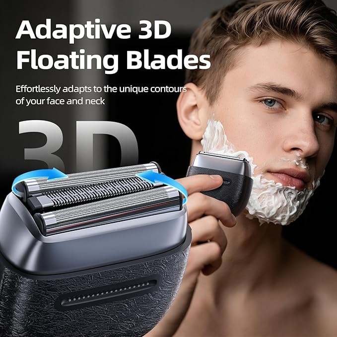 Electric Razor for Men: Foil Shaver with 3D Floating Blades - IPX7 Waterproof Electric Shavers for Men Face USB-C Fast Charge &amp Travel Lock Compact Face Shaver for Men