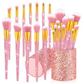 Rtteri 13 Pcs Rhinestone Pink Makeup Brushes Set Yellow Bling Crystal Professional Face Cosmetics Blending Liquid Foundation Powder Concealer Eye Shadows Make up Beauty Tool Glitter with Holder