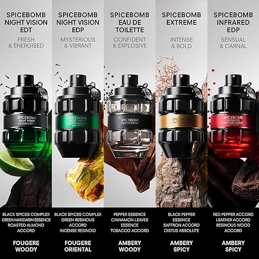 Viktor&ampRolf - Spicebomb Nightvision Mens Cologne 2-Piece Set ($195 Value) - Woody &amp Spicy - With Notes of Citrus &amp Tobacco - Full Size Eau de Parfum 3 Fl Oz &amp Travel Size Eau de Toile