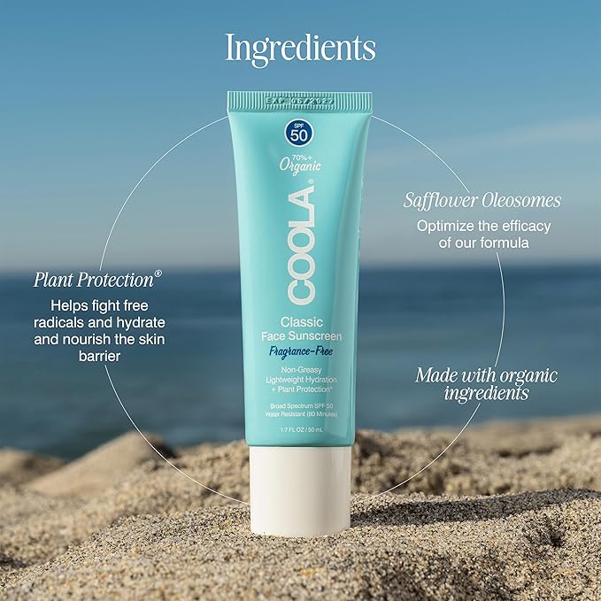COOLA Organic Face Sunscreen SPF 50 Sunblock Lotion Dermatologist Tested Skin Care for Daily Protection Vegan and Gluten Free Fragrance Free 1.7 Fl Oz.