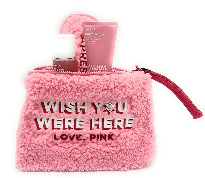 Victoria's Secret PINK Warm &amp Cozy 4-Piece Gift Set: Bag Eye Mask Mist Lotion each 2.5 fl oz