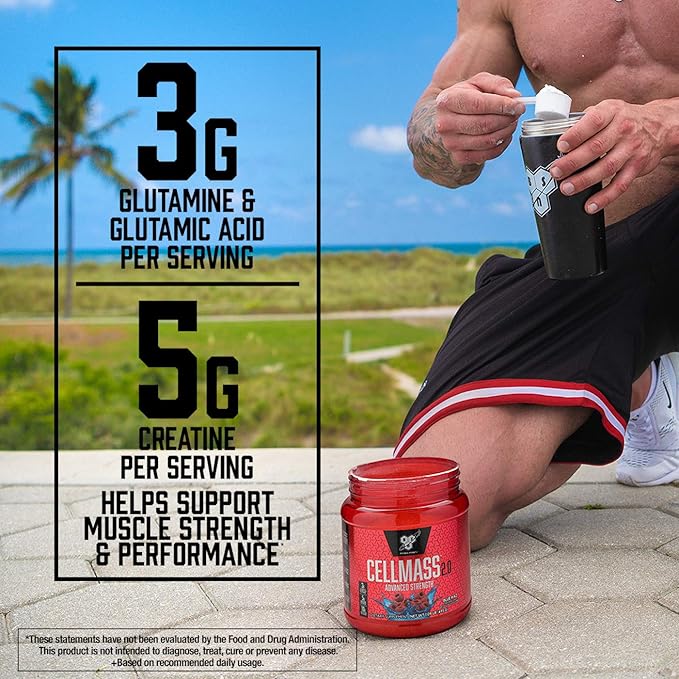 BSN CELLMASS 2.0 Post Workout Recovery with BCAA Creatine &amp Glutamine - Keto Friendly - Arctic Berry (25 Servings) (1048058)