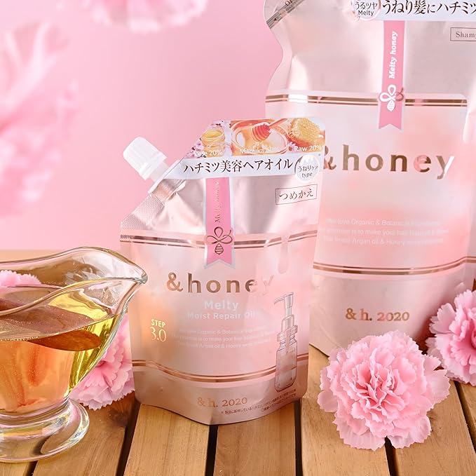 &amp-Honey Melty Moist Repair Hair Oil Step3.0 100ml + Refill 75ml - Hair Oil for Frizzy/Damaged Hair - Honey-Inspired Formula - Deep Conditioning &amp Intense Moisture for Curly/Dry Hair
