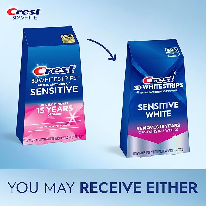 Crest 3D Whitestrips Sensitive At-Home Teeth Whitening Kit 18 Treatments Gently Removes 15 Years of Stains Crest Whitestrips Teeth Whitening Kit