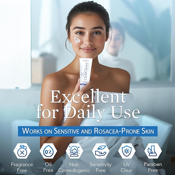 Clear Choice Sunscreen for Face SPF 45 Oil Free Sunblock &amp Light Moisturizer with Zinc Oxide Reef-Safe Broad Spectrum Water-Resistant No White Cast Light Moisturizer 4oz