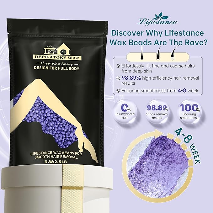 Lifestance 2.5lb Wax Beads Kit Lavender Hard Wax Beans For Hair Removal Brazilian Bikini Leg Underarm Waxing for Fine Coarse Hair Women Men Large Refill for Wax Warmers at Home