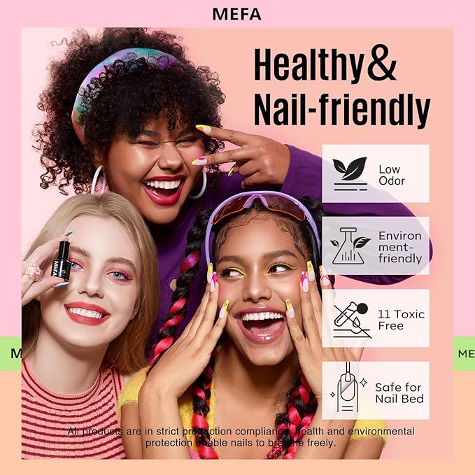 MEFA 46 Pcs Gel Nail Polish Kit 42 Colors All Seasons Gel Polish Set Colorful Starter Kit with Base Coat &amp Glitter/Glossy/Matte Top Coat Gel Nail Art Manicure DIY Salon Gifts for Girls