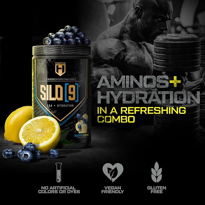 HOSSTILE SILO[9] Essential Amino Acids EAA &amp BCAA Powder Electrolyte Hydration Support Enhance Muscle Growth &amp Recovery Pre or Post Workout Drink Blueberry Lemonade 30 Servings