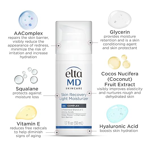 EltaMD Skin Recovery Light Face Moisturizer for Dry Skin Oil Free Moisturizer for Face and Acne Prone Skin Care 1.7 oz Pump