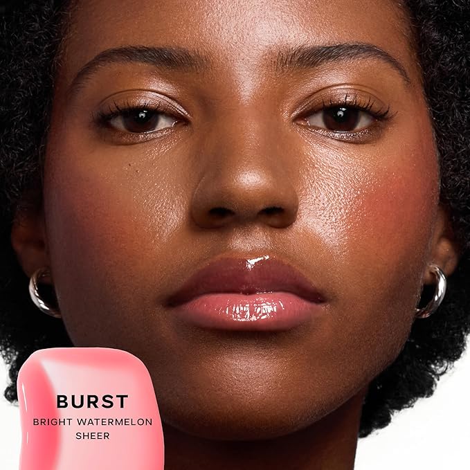 Saie Glossybounce - Hydrating Lip Gloss and Tinted Lip Oil Hybrid with Hyaluronic Acid &amp Jojoba Oil for Non-Sticky Ultra-Shiny Plump &amp Soft Lips - Everyday Makeup Essential - Burst (.17 oz)