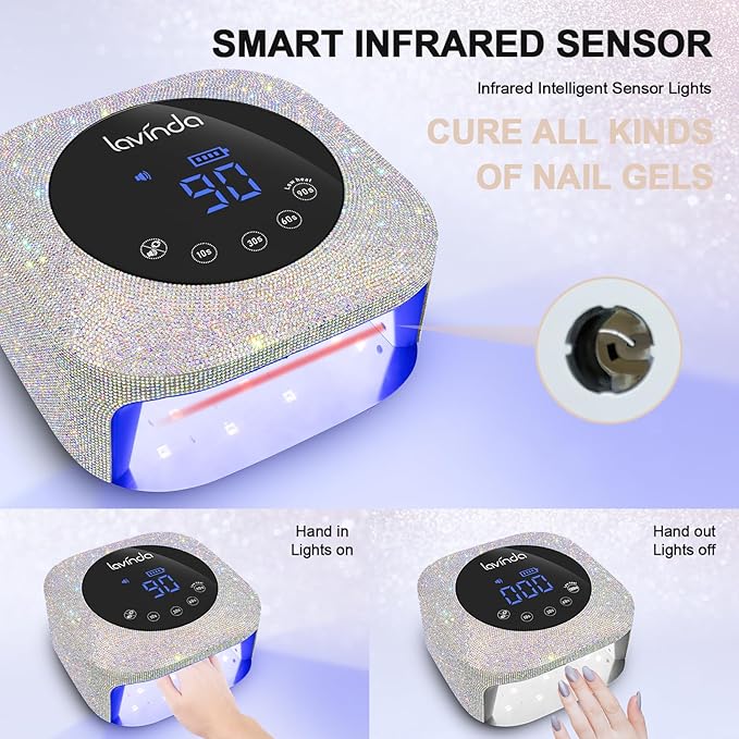 Lavinda UV LED Nail Lamp 54W Rechargeable Cordless Nail Lamp Nail Dryer Gel Polish UV Nail Light with 4 Timer Setting Professional Quick Dry Curing Lamp with Display Auto Sensor for Salon &amp Home