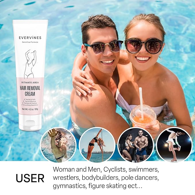 Hair Removal Cream for Women - Gentle Depilatory for Sensitive Skin - Bikini Line Legs Underarms &amp Face with Scraper (4.2oz)(2Pack)
