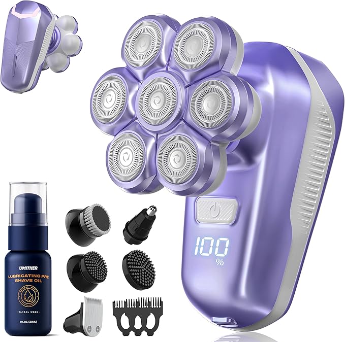Electric Shaver for Women Electric Razor with 7D Magnetic Shaver Heads Wet Dry Waterproof Bald Head Trimmer Kit for Women &amp Men Nose Ear Hair Trimmer USB Rechargeable Clippers Purple