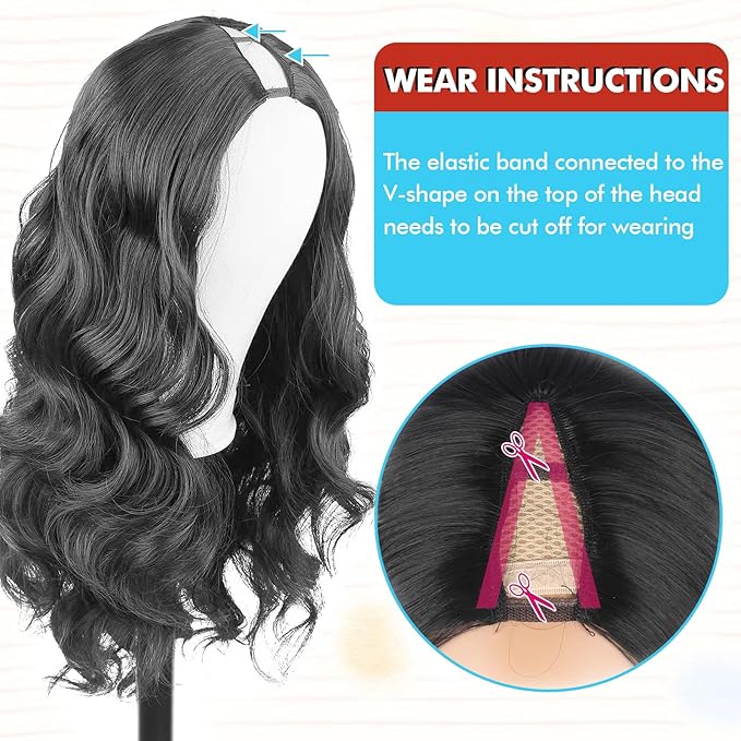 KRSI Black V Part Wig 24 Long Body Wave Synthetic U V Part Half Wigs Glueless Upgrade U Part Wig Glueless Full Head Clip in Hair Extensions for Black Women