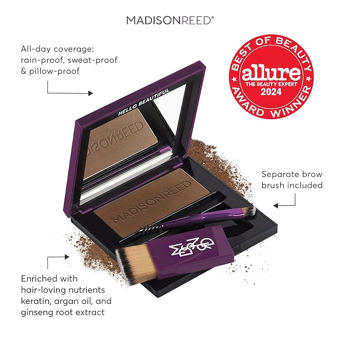 Madison Reed Root Touch Up + Brow Filler Terra Medium Brown Instant Gray Coverage Fills in Brows &amp Thinning Hairlines Temporary Concealing Powder 0.13 oz (60 uses)
