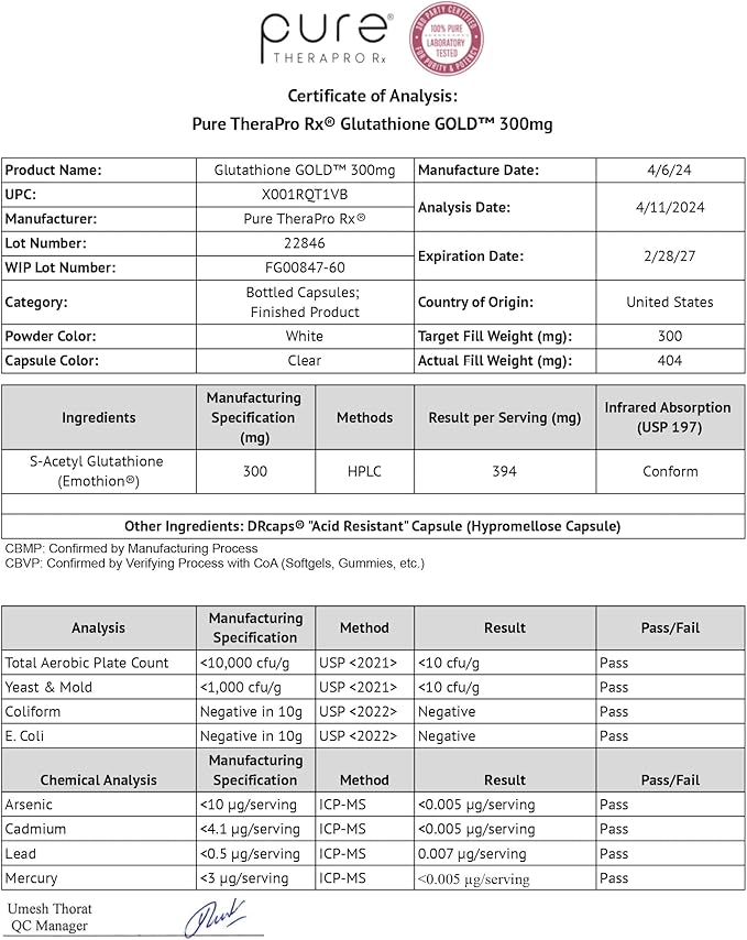 S-Acetyl Glutathione GOLD 300mg PER Capsule - 60 DRcaps Acid-Resistant | Extra-Strength | Patented Acetylated Form of Glutathione (Emothion®) | Pharmaceutical Grade | Free-of Harmful Stearates