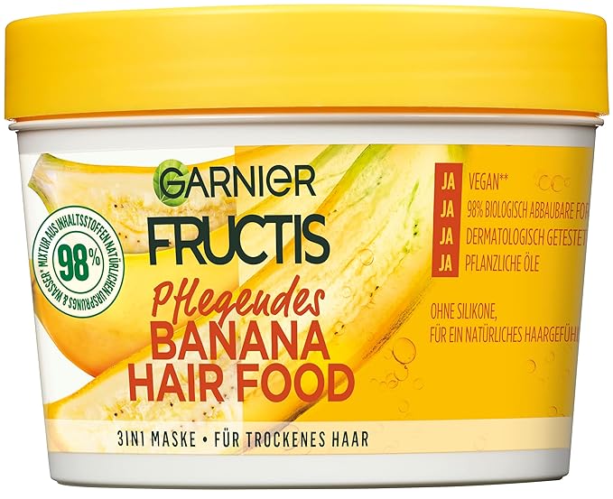 Garnier Fructis Nourishing Banana Hair Food 3-in-1 Mask for Dry Hair Nourishes and Gives Smoothness 390 ml