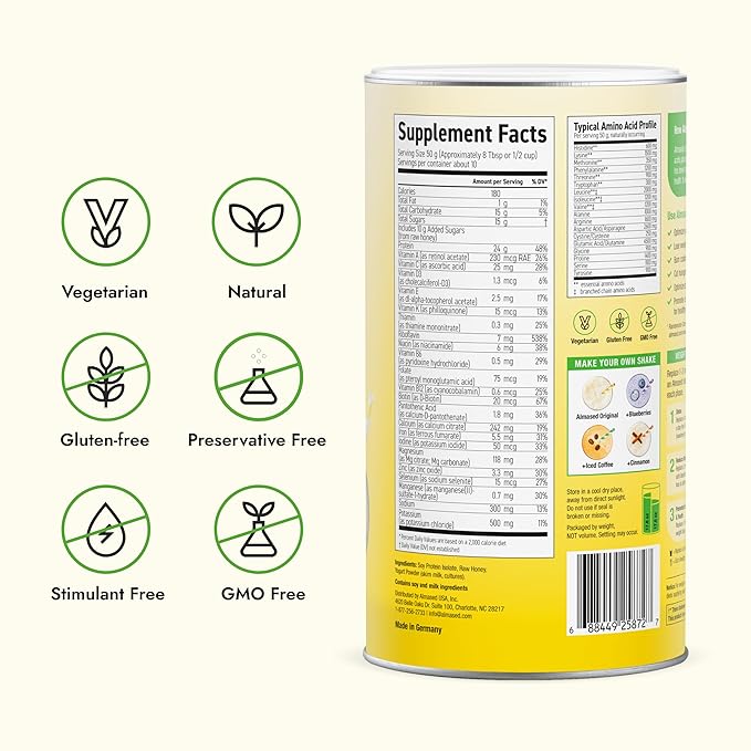 Almased Protein Powder for Weight Loss Kit for Men &amp Women Natural Meal Replacement Shake for Weight Loss Supplement 24 Grams of Protein Per Serving (Original Flavor 2 Cans @ 17.6 oz ea + Shak