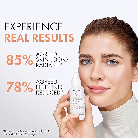 Vichy Capital Soleil UV-Age Daily SPF 60 Anti Aging Sunscreen for Face SPF 60 Hyaluronic Acid + Peptides + Vitamin C Broad Spectrum Invisible SPF Protection No White Cast Sunscreen