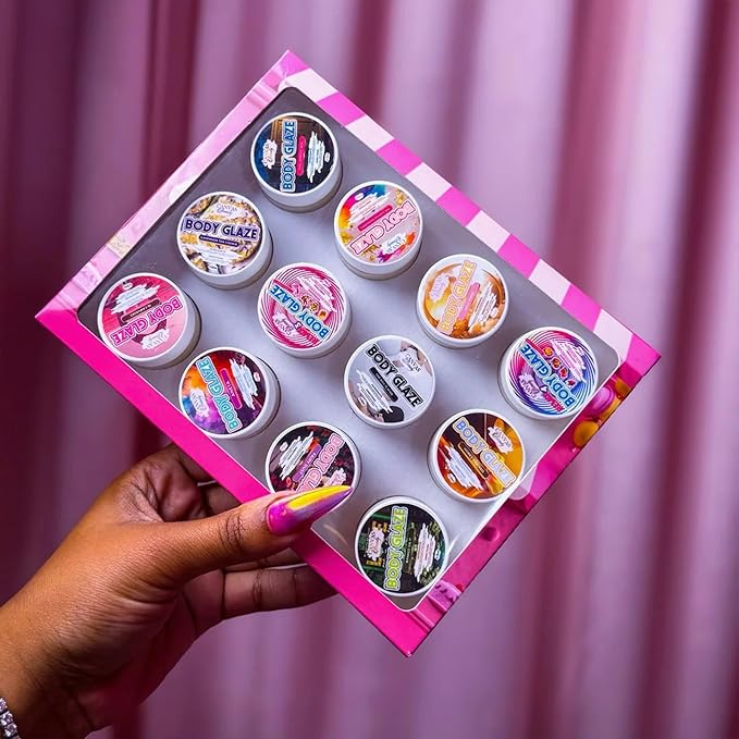 Canvas Beauty Body Glaze A Piece Of Cake Sample Pack Set of 12 Unique Scents (0.5 oz Each) - Moisturizing Body Butter for Women With Beeswax Jojoba Oil and Rice Bran for Soft and Glowy Skin