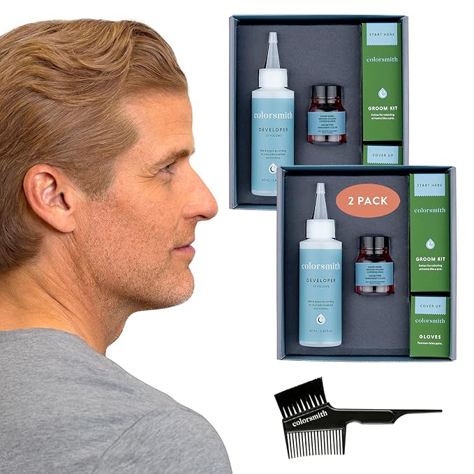 Hair &amp Beard Color for Full Gray Coverage 2 pack - Medium Golden Copper Blonde - Ammonia-Free Complete Men?™s At-home Beard &amp Hair Dye Kit Professional-grade Permanent Hair Color (8.34)